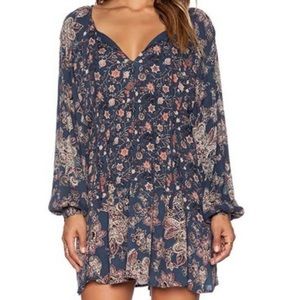 Free people blue floral hang dress with ties